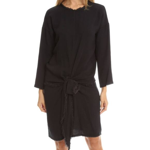 Masscob Tie Front Dress Black Delave Gauze Fabric Frayed Edges Lagenlook Size XS - Picture 1 of 12